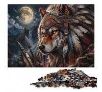 Native American Wolf Wooden Jigsaw Puzzle 500 Pieces, Indoor Activity | Section-by-section building - a practical indoor pastime alone or together.