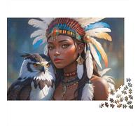 Native American Woman 1000-Piece Adults Jigsaw Puzzle Tribal Maiden And Wise Owl Share Gentle Spirit Bond Premium Sturdy Vibrant Challenging Stress Relief 38x26cm/1000pcs