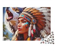Native American Woman 1000 Piece Puzzles Beautiful View Indian Princess And Wolf Home Decoration Decompression Jigsaw for Men And Women Challenging Puzzles Jigsaw Puzzles for Adults 38x26cm/1000pcs