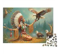 Native American Woman 1000pc Lady & Eagles Thick Cardboard Puzzle for Stress Relief Seekers Christmas Gathering Home Decor Collectible Item holiday pastime 52x38cm/1000pcs