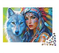 Native American Woman Valentines 1000 Piece Puzzle Gift for Adults Shaman Merged with Sacred Eagle Spirit Energy Premium Sturdy Vibrant Challenging Stress Relief 52x38cm/1000pcs