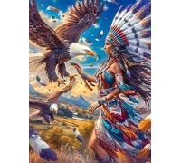 Native American Woman with An Eagle at Sunset 300 Pcs Jigsaw Puzzle Bundle Wildlife Pet Puzzle for Adults Teens 14+ Fun Family Game Mindful Activity Spring Gift Precision Cut Board 300 PCS
