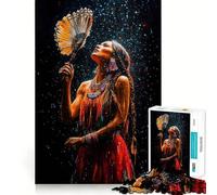 Native American Woman with Fan Jigsaw Puzzles for Adults 1000 Piece Reason Skill Toy Anxiety Relief Exact Cut Elegant Gift (38x52cm)