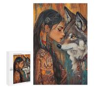 Native American Woman with Wolf Puzzle 1000 Teile Schwer Puzzle Spielzeug Lernspiel Impossible Herausforderungsspielzeug Für Erwachsene Kinder 1000 PCS