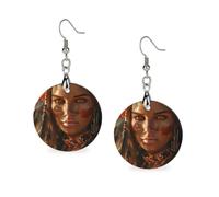 Native American Woman Women Heart Earring Dainty Drop Earring | Wooden Dangle Jewelry,Lightweight Earrings,Stylish Party Accessory