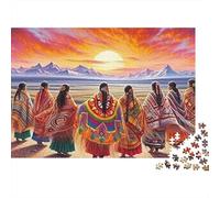 Native American Women 1000 Piece Gift Giving Puzzle for Adults Tribe Gathers at Colorful Sunset Mountain Valley Premium Sturdy Vibrant Challenging Hard Stress Relief 52x38cm/1000pcs