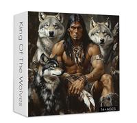 Native Americans King with Wolves Puzzles for Adults 1000 Pieces. Indian Man and Gray Wolf Jigsaw Puzzles. Challenging,diffcult,Vintage,Animal,Art Puzzles