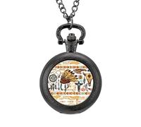 Native Americans Vintage Pocket Watch with Chain Arabic Numerals Scale Quartz Pocket Watches Gifts for Men Women