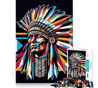 Native Americans Wpap Jigsaw Puzzle for Teenagers 1000 Pieces Memory Gain Calm Relax Design Assembly Classic Gift (38x52cm)