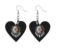 Native Chief Dreamcatcher Women Dainty Drop Earring Heart Earring | Lightweight Earrings,Wooden Dangle Jewelry,Stylish Party Accessory