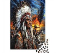 Native Chief Puzzles Indian Warrior Style Gemusterte Nachhaltige Puzzles Für Erwachsene Hochwertige Holzspielpuzzles 52x38cm/1000pcs