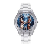 Native Chiefs Wolf and Moon Business Watch for Men Metal Band Watches Casual Gift Three-Hand Wrist Watch for Boyfriend Father