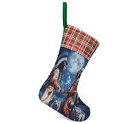 Native Chiefs Wolf And Moon Personalized Christmas Stockings Hanging Sequin Xmas Stocking for Tree Holiday Party Decor