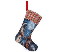 Native Chiefs Wolf And Moon Personalized Christmas Stockings Hanging Sequin Xmas Stocking for Tree Holiday Party Decor