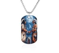 Native Chiefs Wolf And Moon Personalized Memorial Necklace Rectangle Pendant Great Gifts for Men Women 23.6in（60cm）