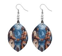 Native Chiefs Wolf And Moon Women's Wooden Earring Apricot Shaped Dangle Earrings Pendant Jewelry