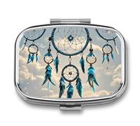 Native Dream Catcher Pill Box 2 Compartment Portable Pill Case Daily Square Pill Organizer for Pocket Purse Daily Medicine Container to Hold Vitamins Fish Oil Travel Gifts