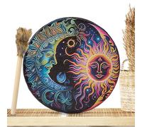 Native Drum,PU Leather Hand Shamanic Drum - Big Tone Round Shaman Tools, Vintage Wood Gavel Included Spiritual Music Supplies for Home