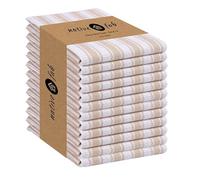 Native Fab 100% Cotton Beige Kitchen Towels - 16x26 inches - Set of 12 - Basket Weave Stripe Dish Towels for Cleaning, Drying Dishes, Absorbent Dish Cloths Set with Hanging Loop - Beige White