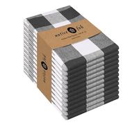 Native Fab 12-Pack Kitchen Towel with Hanging Loop 16x26 inches, Cotton Buffalo Check Kitchen Towels for Cleaning Drying, Washcloths Soft & Absorbent Cloth Rags, Bar Towel, Dish Cloth, Grey