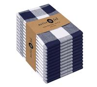 Native Fab 12-Pack Kitchen Towel with Hanging Loop 16x26 inches, Cotton Buffalo Check Kitchen Towels for Cleaning Drying, Washcloths Soft & Absorbent Cloth Rags, Bar Towel, Dish Cloth, Navy