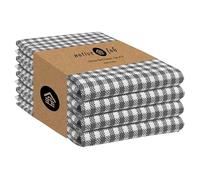 Native Fab 4-Pack Gingham Mini Check Tea Towel with Hanging Loop 38x63 cm, Cleaning Cloths, Bar Towels, Hand Towels, Soft & Absorbent Kitchen Towels for Fast Drying Glass & Plates, Grey White