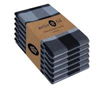 Native Fab 6 Pack Buffalo Check Kitchen Dish Towels, Cotton, Durable, Washable 16"x26" - Tea Towel, Soft Absorbent Cleaning Towels, Hand Towel with Hanging Loop - Black, Grey