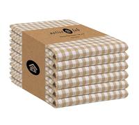 Native Fab 6 Pack Gingham Mini Check Kitchen Hand Towels Set - 100% Cotton Absorbent Reusable Washable 16"x26" - Quick Drying Dish Towels with Hanging Loops for Kitchen, Home, Bar, Beige White