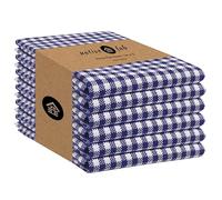 Native Fab 6 Pack Gingham Mini Check Kitchen Hand Towels Set 16"x26" - 100% Cotton Absorbent Reusable Wash Cloths - Quick Drying Dish Towels with Hanging Loops for Kitchen, Blue White