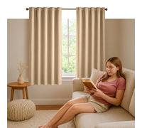 Native Fab Beige 100% Cotton Curtain Panels 54" W x 63" L, Light Filtering Window Panels for Bedroom, Living Room, Farmhouse Decor