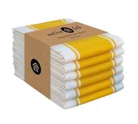 Native Fab Farmhouse Kitchen Dish Towels 6 Pack 18x28, Absorbent Durable Cotton Towels with Hanging Loop, Yellow White