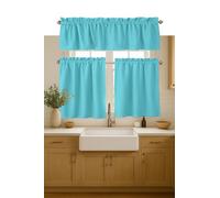 Native Fab Kitchen Window Curtains, 3 Piece Set, Valance 54x18, Tiers 26x36 Inch, Rod Pocket, Semi Sheer, Privacy Tiers with Topper, Durable, Great for Beach House, Bathroom, Dining Area, Ocean Blue
