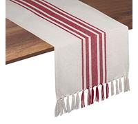 Native Fab Red Striped Table Runner - 90 Inches Long Farmhouse Table Covers with Tassels - 100% Cotton, Tight Weave, Non-Slip Tablerunner for Dining, Kitchen, Dresser, Events - Red White (14"x90")