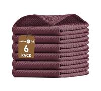 Native Fab Set of 6 Waffle Dish Tea Cloths Cotton Quick Dry Reusable 12x12 Inches - Bar Towels, Hand Towels, Absorbent Kitchen Cleaning Towels with Hanging Loop, Burgundy Wine, 57638