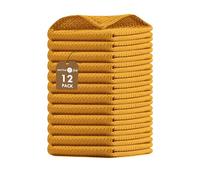Native Fab Waffle 12 Pack Kitchen Dish Cloths Cotton 12x12 Absorbent Washable, Dish Towels, Restaurant Cleaning Towels, Bar Mops Towels, Rags for Home Kitchen Bars, Mustard Yellow