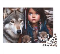 Native Girl with Wolves 1000 Piece Eco-Friendly Paper Premium Puzzle for Kids, Mind Relaxation Puzzle, Office Break Puzzle, Puzzle 52x38cm/1000pcs