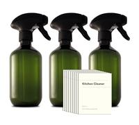 NATIVE GREEN Recycled Plastic Spray Bottles 3 x 500ml with 9 x Waterproof Labels; , Refillable, Reusable Empty Bottle Set; Leakproof Trigger Sprayer, Cream Labels, BTL003GS