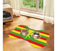 Native Hawaiian Flag Bone Shaped Absorbent Dog Feeding Mat | 16"X24" Waterproof Pu Leather Pet Food Placemat With Non Slip Rubber Backing Fast Drying Spill Proof Mat For Dogs Cats Floor