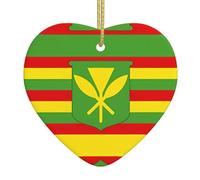 Native Hawaiian Flag Ceramic Christmas Heart Pendant, The Pottery Piece is Available with Silk Thread