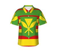 Native Hawaiian Flag Print Men Hawaiian Shirt, Casual Tropical Button Shirt, Light Aloha Short Sleeve, for Beach Vacation, Black, Medium