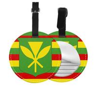 Native Hawaiian Flag Print Round Luggage Tag 10 Cm, Pu Leather Suitcase Label, Luggage Tags for Cruise Ships Suitcase Tags Beach Malibu Print Privacy Cover Id Label
