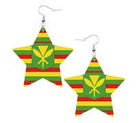 Native Hawaiian Flag Prints Leather star earrings Pendant Stylish and light Lightweight Dangle for Women Girls, One Size, Leather, No Gemstone