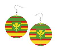 Native Hawaiian Flag Round Leather Earrings White, Double-Side Printed Drop Dangle Jewelry for Women, for Festival Party Gift