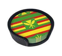 Native Hawaiian Flag Round Pu Leather Coaster Set Of 6 Homes Kitchen Bars Coffee Beer Tea Mug Tabletop Protection
