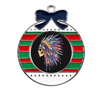 Native Indian Chief Skull Funny Christmas Pendant Charms Metal Hanging Xmas Tree Ornament Necklace Jewelry Circular