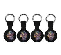 Native Indian Chief Skull Funny GPS Cases Holder with Key Chain Ring Protective Cover Compatible with Airtag 4PCS