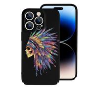 Native Indian Chief Skull Printed Phone Case Unisex Cute Hard Cellphone Protective Cover Compatible with iPhone 14/14 Plus/14 Pro/14 Pro Max