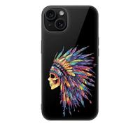 Native Indian Chief Skull Printed Phone Case Unisex Cute Trendy Glass Cellphone Protective Cover Compatible with iPhone 15/15 Pro/15 Pro Max/15 Plus