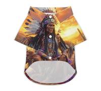 Native Indian Chief Sunset Cute Pet T-Shirt Breathable Button Crew Neck Shirt for Cats Dog Clothes Outdoor Apparel Outfit