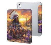 Native Indian Chief Sunset Cute Tablet Case with Pencil Holder Unisex Slim Hard Protective Cover Compatible with iPad 9th/ 8th/ 7th